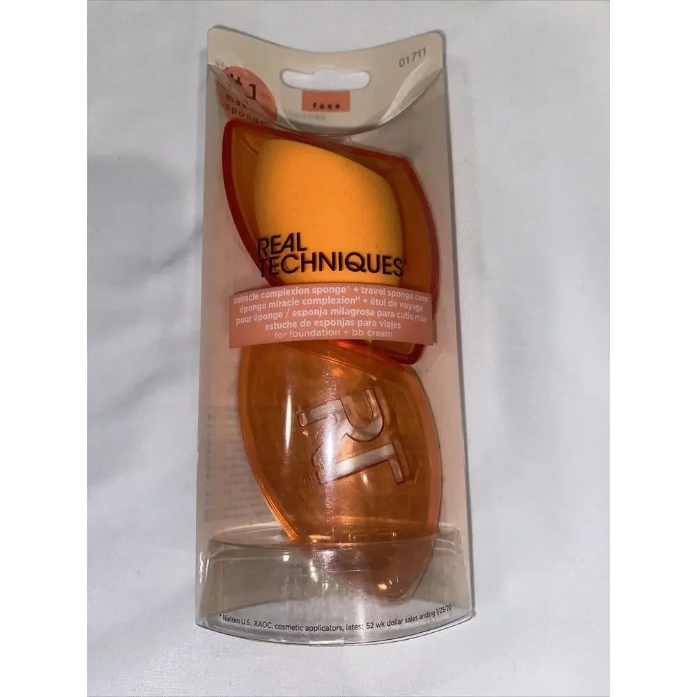 Real Techniques Miracle Complexion Sponge + Travel Sponge Case 01711 New in Box
